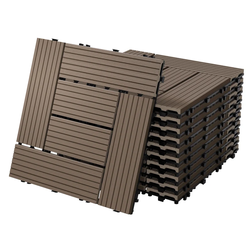 WPC Terrassenfliesen 30x30 cm 55er Set für 5m² Dunkelbraun in Holzoptik Mosaik mit Drainage und Klicksystem