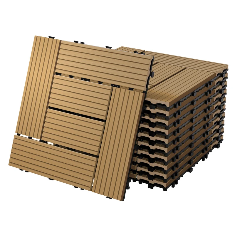 WPC Terrassenfliesen 30x30 cm 44er Set für 4m² Teak in Holzoptik Mosaik mit Drainage und Klicksystem
