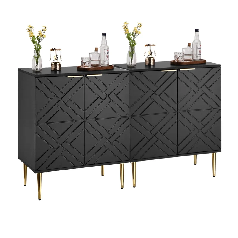 Garvee Sideboard mit 2 Fächern, verstellbare Regale, stabile Metallbeine, 74 × 40 × 88 cm, für Wohnzimmer und Esszimmer, Schwarz