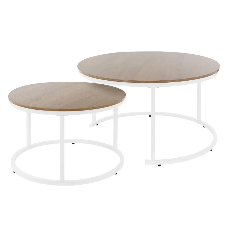 Couchtisch 2er Set Weiß Holzdekor mit Metallgestell ML-Design