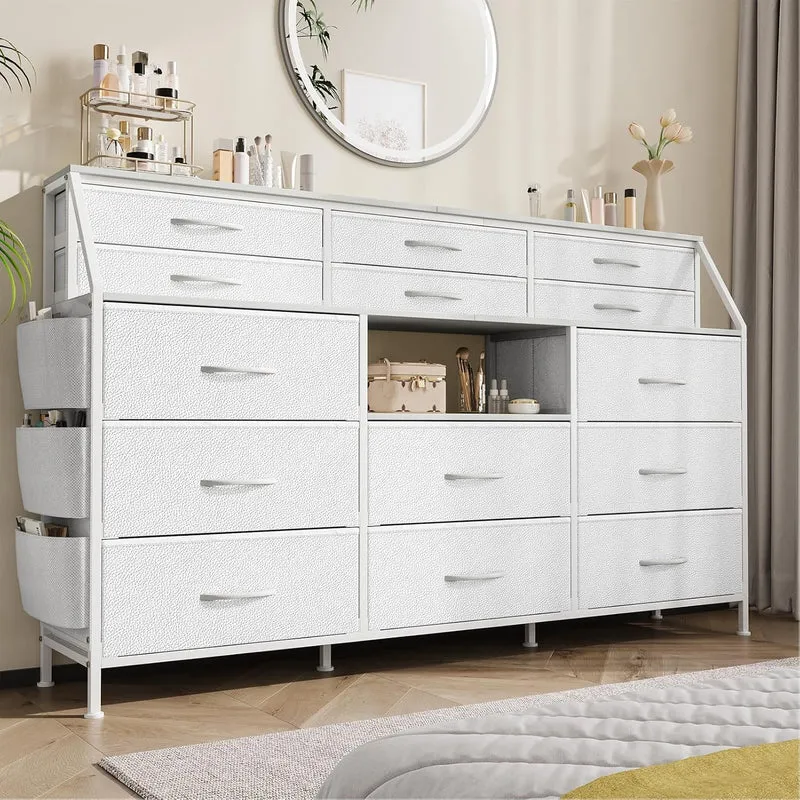 Garvee Kommode, Stoffschubladen, für Schlafzimmer und Wohnzimmer, Weiß