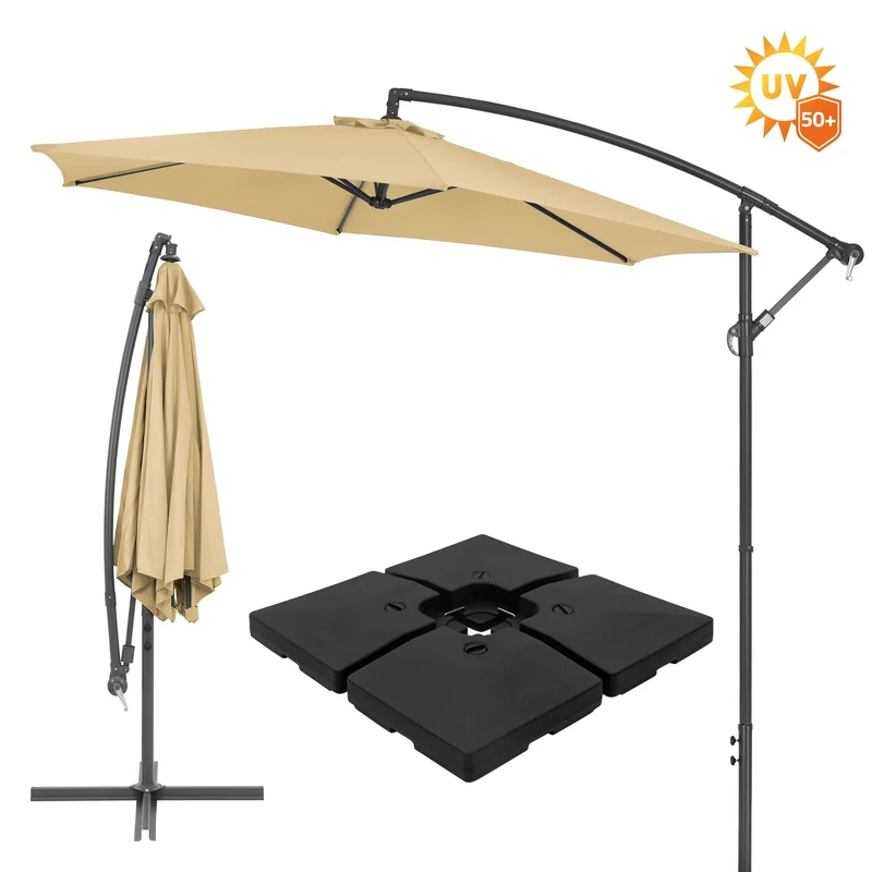 Ampelschirm Ø 300 cm Creme inklusive Schirmständer 90L/120kg