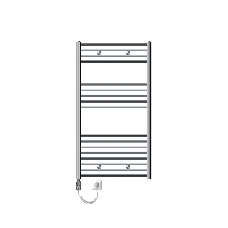 Elektrischer Badheizkörper mit Heizstab 900W 750x1200 mm Chrome gerade Seitenanschluss & Thermostat Digitalanzeige LuxeBath