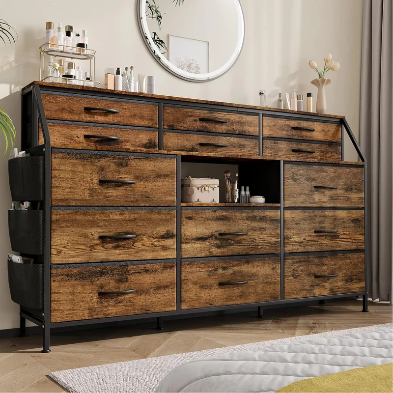 Garvee Kommode, Stoffschubladen, für Schlafzimmer und Wohnzimmer, Braun