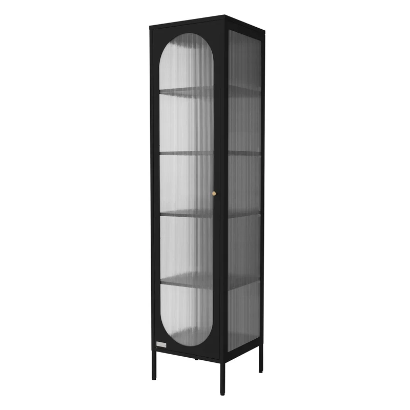 Vitrinenschrank 42x175x40 cm Vitrine mit 4 Einlegeböden Schwarz aus Stahl ML-Design