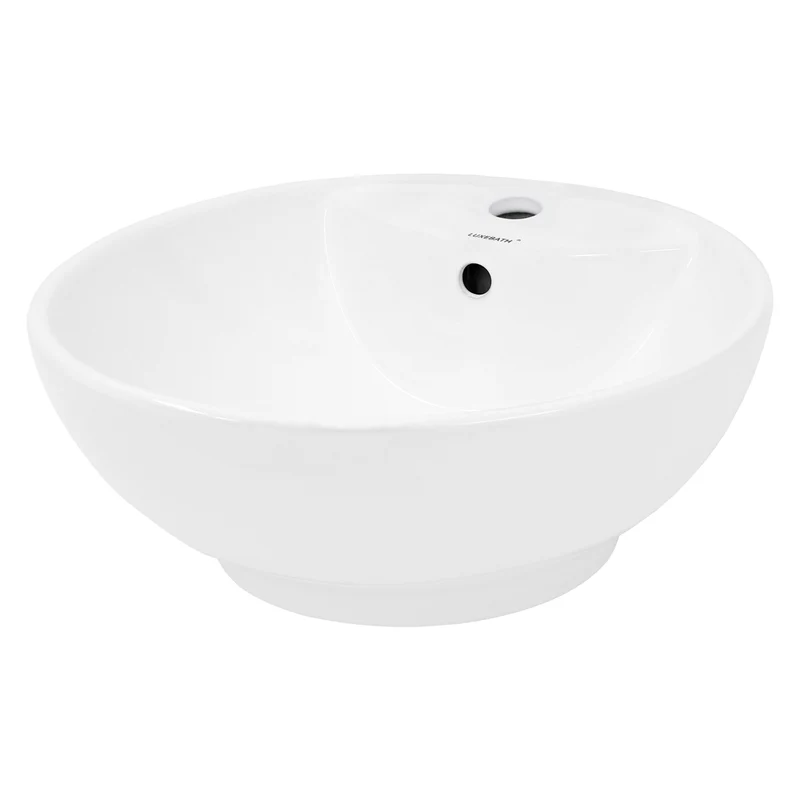 Waschbecken Rund mit Überlauf Ø 45,5x18,5 cm Weiß aus Keramik LuxeBath