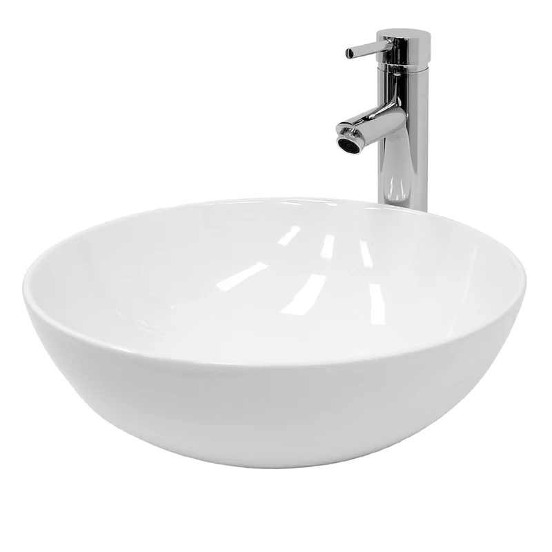 Waschbecken inkl. Ablaufgarnitur Weiß ohne Überlauf Ø 40x14,7 cm Weiß aus Keramik LuxeBath