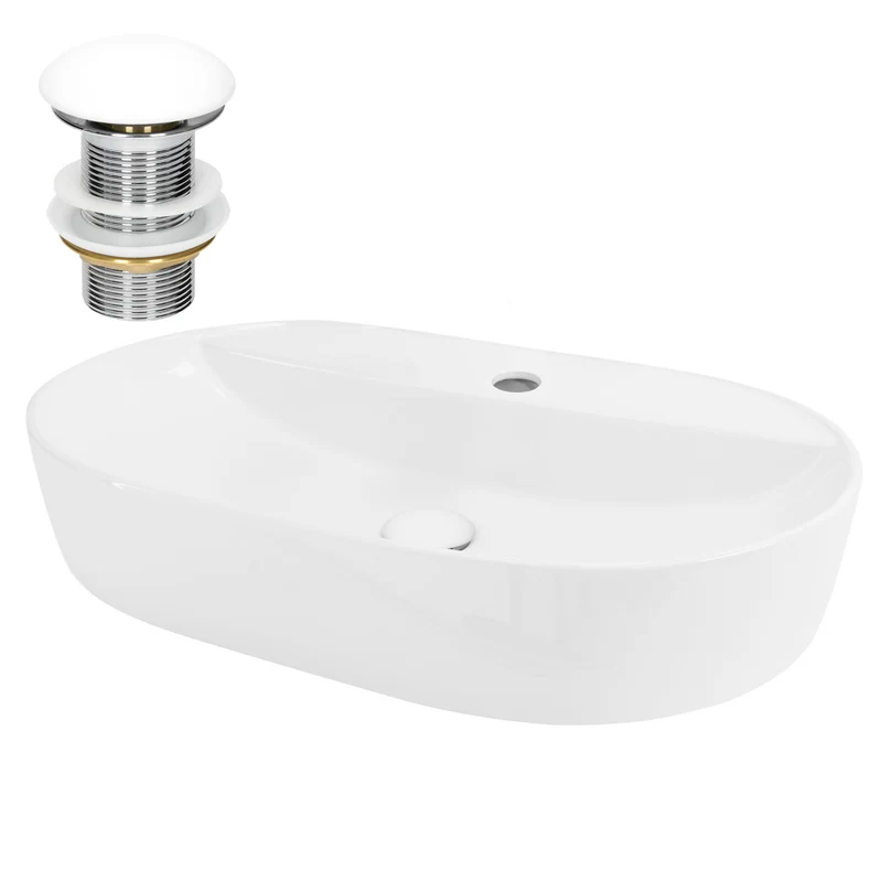 Waschbecken inkl. Ablaufgarnitur Weiß ohne Überlauf 60x40x12 cm Weiß aus Keramik LuxeBath