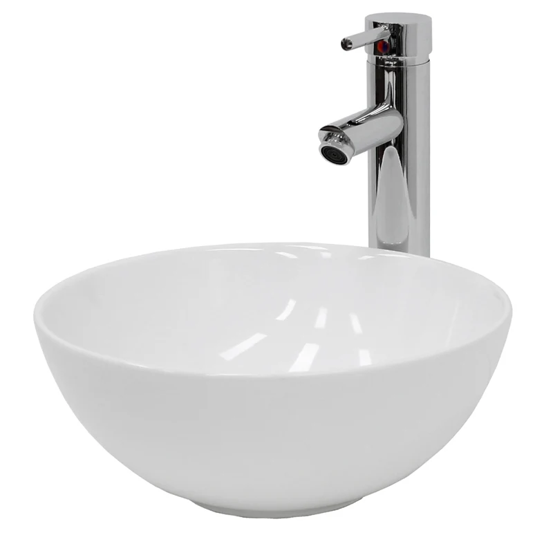 Waschbecken inkl. Ablaufgarnitur Weiß ohne Überlauf Ø 32x13,5 cm Weiß aus Keramik LuxeBath
