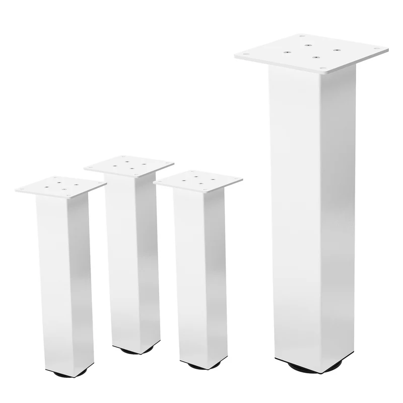 4er Set Tischbeine I-Design 42cm Weiß glänzend höhenverstellbare Tischgestell aus pulverbeschichteter Stahl, Profil 8x8cm, ML-Design
