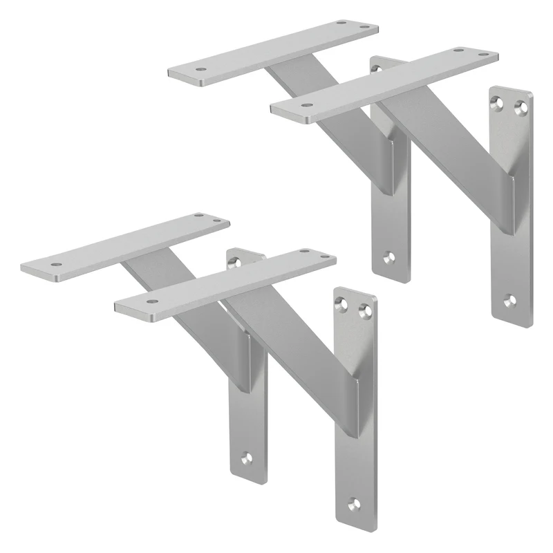 2er Set Wandkonsole Regalhalterung 2x 180 x 180 mm Silber aus Aluminium ML-Design