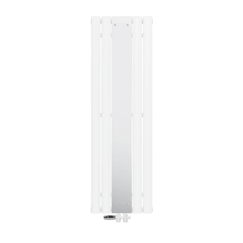 Badheizkörper Mittelanschluss mit Spiegel 450x1600 mm Weiß inkl. Bodenanschlussgarnitur mit Thermostat LuxeBath