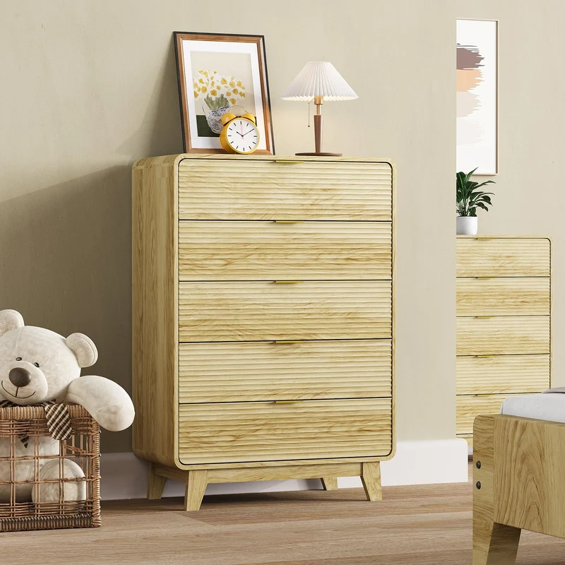 Garvee Sideboard mit 5 Schubladen, modernes Rillendesign, für Wohnzimmer und Esszimmer