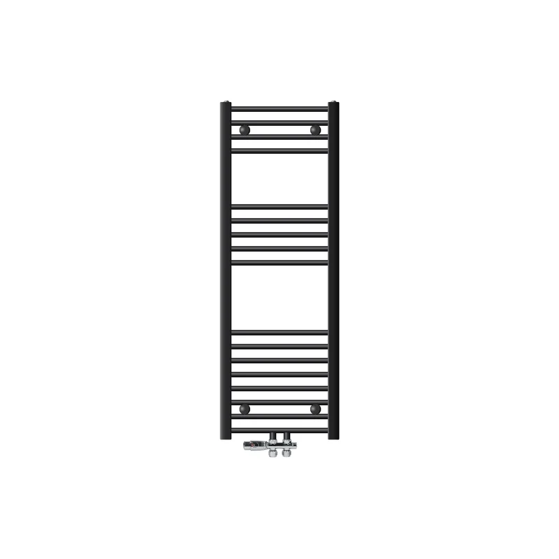Badheizkörper Mittelanschluss 400x1200 mm Anthrazit gebogen mit Boden Anschlussgarnitur LuxeBath