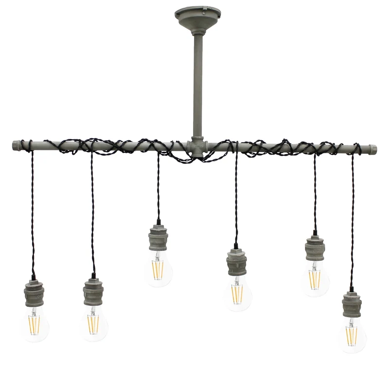 Hängelampe 6 flammig E27 Fassung 43 cm Beton-Optik aus Metall