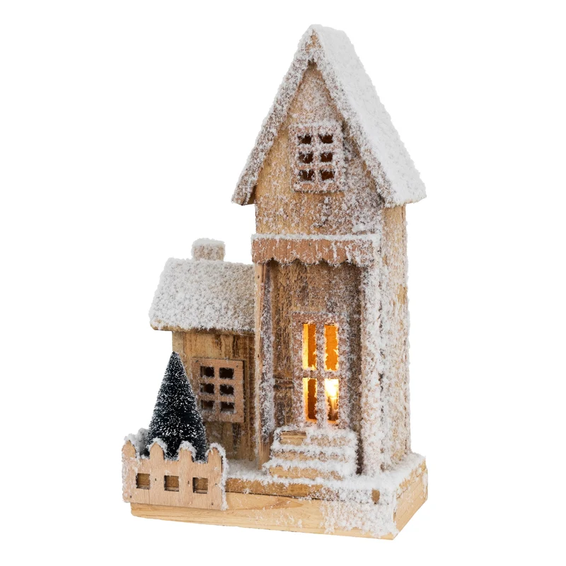 Deko Weihnachtshaus schneebedeckt mit LED Beleuchtung 38 x 21 cm aus Holz