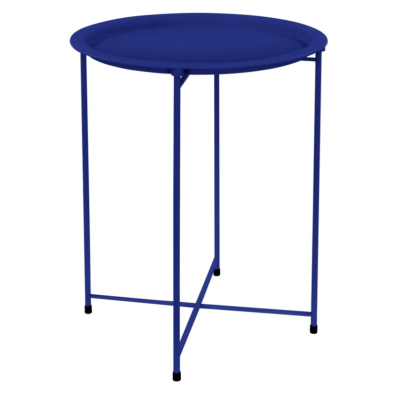Beistelltisch rund Ø 46x51 cm Blau aus Metall mit Tablett ML-Design