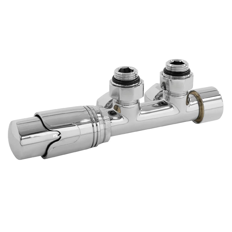 Ventil-Armaturen Set Multiblock Chrom Eckform inkl. Thermostatkopf LuxeBath