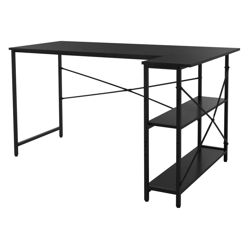 B-Ware Schreibtisch L-Form beidseitig montierbar 140x89x75 cm Schwarz mit Regal ML-Design