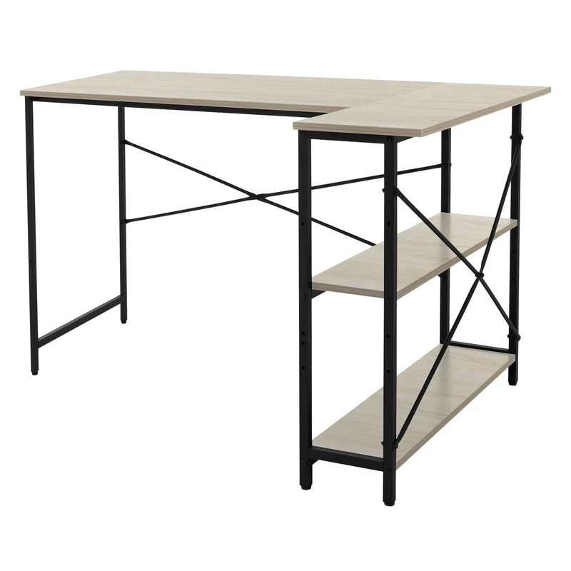 B-Ware Schreibtisch L-Form beidseitig montierbar 120x89x75 cm Eiche mit Regal ML-Design