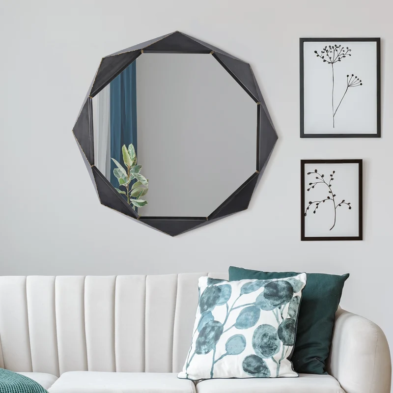 B-Ware Wandspiegel mit Metallrahmen Ø 72 cm Schwarz aus Glas WOMO-Design