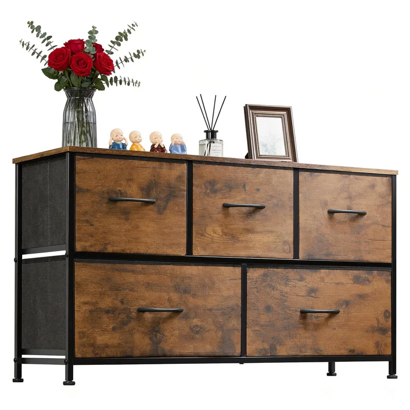 Garvee Kommode mit 5 Schubladen, 100 cm, für Schlafzimmer und Wohnzimmer, Vintage