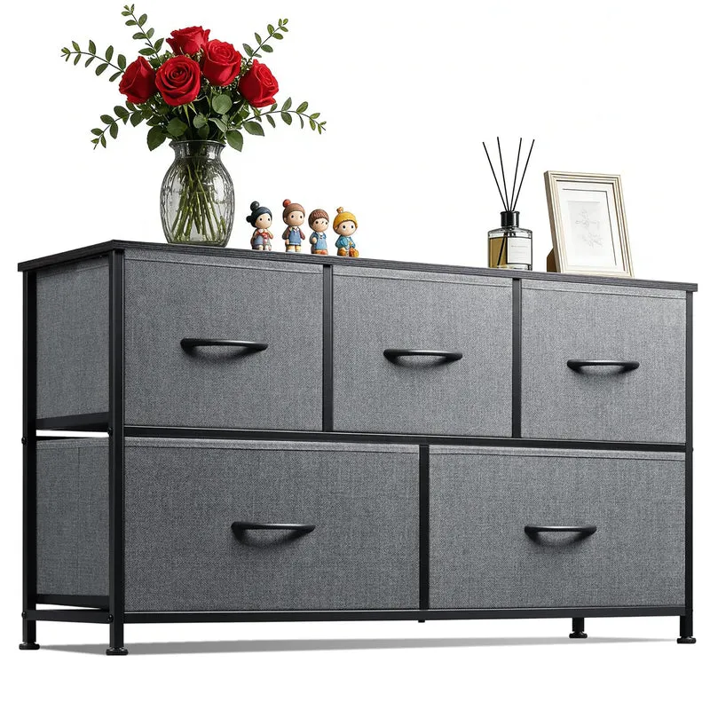 Garvee Leuchte mit 5 Schubladen, 100,1 cm, für Wohnzimmer und Esszimmer, Nussbaum mit schwarzer Antikmaserung