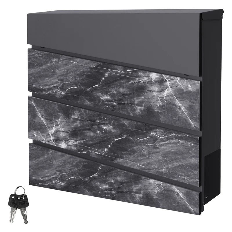 Briefkasten 37x37x11 cm Anthrazit/Schwarz-Marmoroptik aus Stahl ML-Design