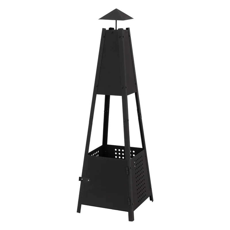 Pyramiden Gartenkamin mit Schornstein 29x100x30 cm Schwarz aus Eisen ML-Design