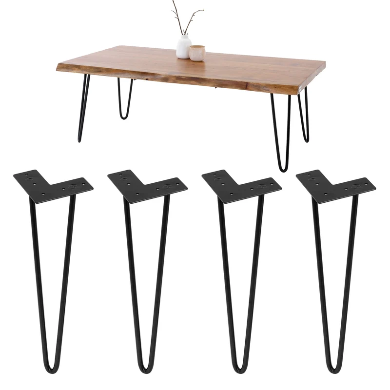 Tischbeine Tischgestell 4er Set V-Design schmal 40 x 12 cm Schwarz aus Metall ML-Design