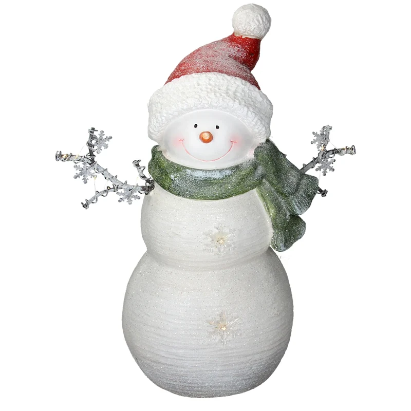 Deko Figur Schneemann mit Roter Mütze LED-Beleuchtung Warmweiß Höhe 57 cm