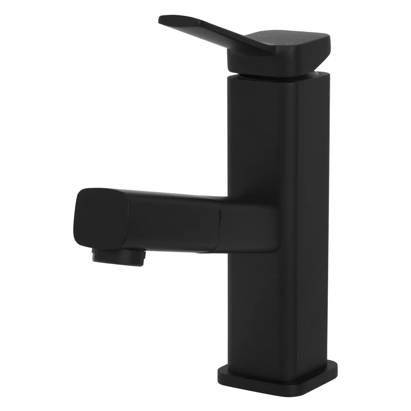 Waschtischarmatur fürs Badezimmer 160x50x190 mm Schwarz matt aus Messing inkl. herausziehbarer Brause von LuxeBath