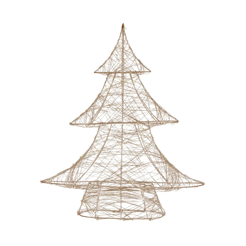 Deko Weihnachtsbaum 40 cm hoch Gold aus Metall mit warmweißen LEDs