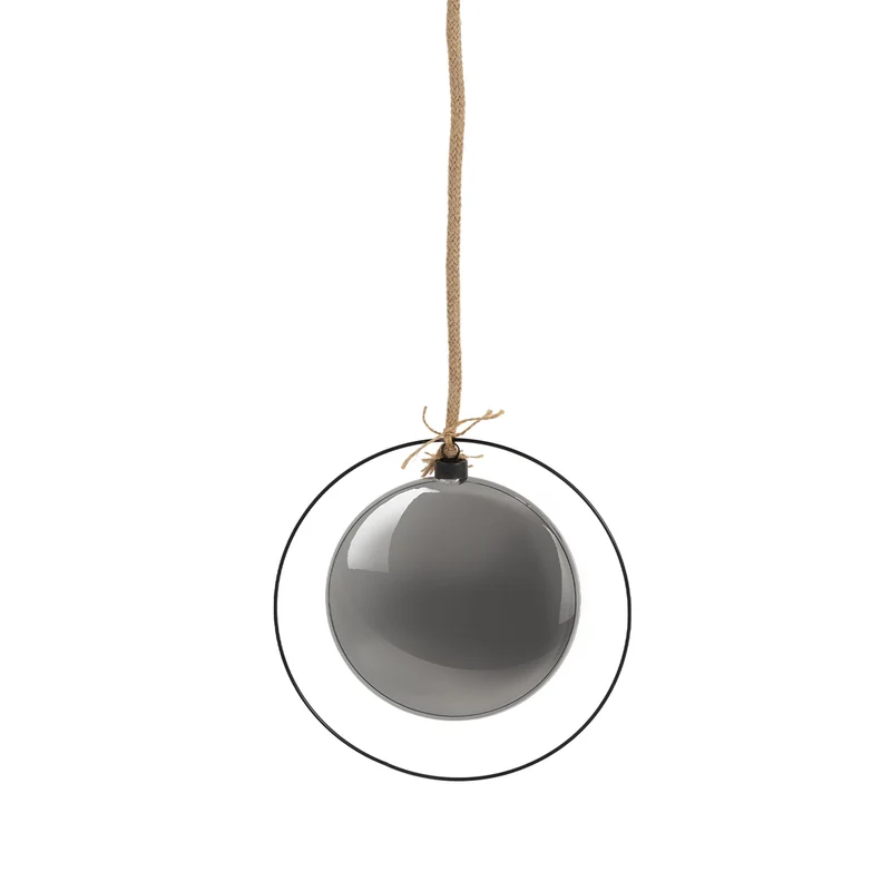 LED Weihnachtskugel Ø15 cm Grau aus Metall mit warmweißen LEDs