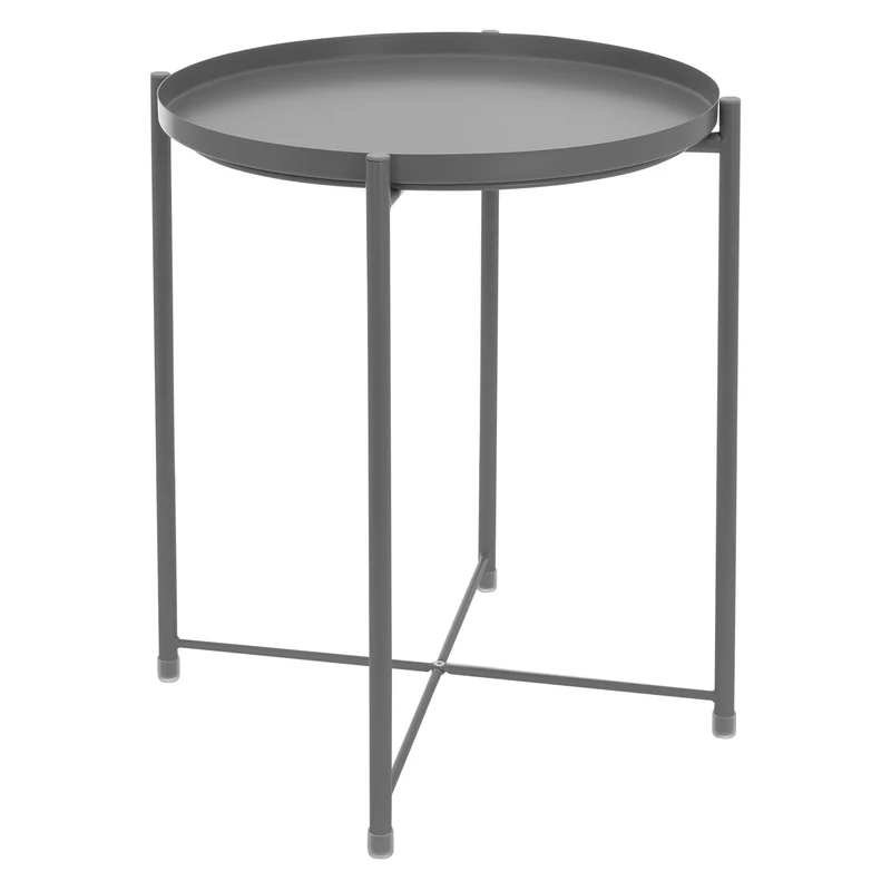 Beistelltisch Rund mit Tablett 45x52 cm Grau aus Metall ML-Design