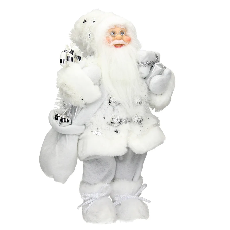 Weihnachtsmann Deko-Figur 37 cm hoch Weiß mit Geschenkesack