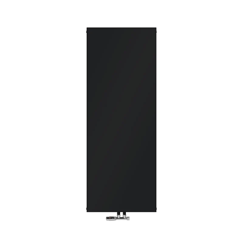 Badheizkörper Einlagig 1600x604 mm Schwarz matt mit Mittelanschluss und Wand Anschlussgarnitur LuxeBath