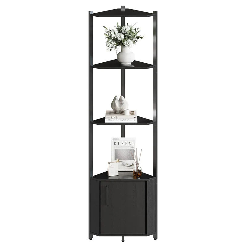 Garvee Badezimmerschrank mit 5 Ebenen, 147,3 cm, für Bad und Gäste-WC, Schwarz