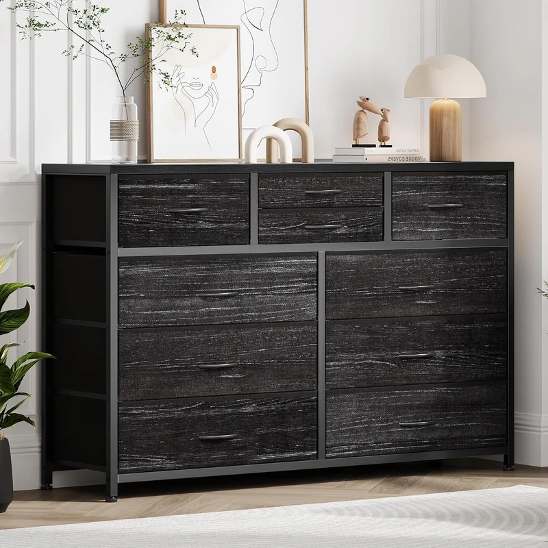Garvee Kommode mit 10 Schubladen, für Schlafzimmer und Wohnzimmer, Schwarz
