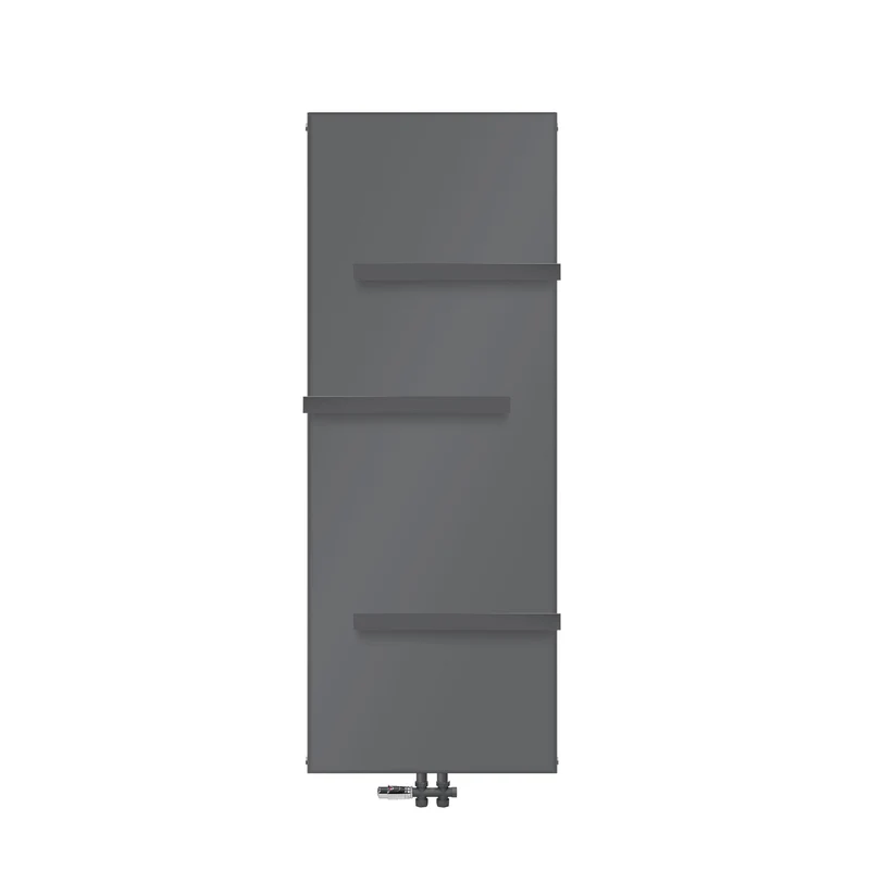 Badheizkörper 1600x604 mm Anthrazit mit Boden Anschlussgarnitur inkl. 3x Handuchhalter ML-Design