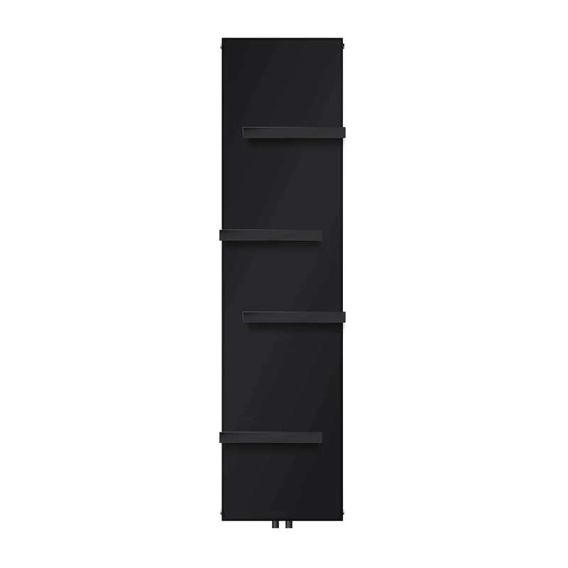 Badheizkörper flach Einlagig 452x1800 mm Schwarz matt mit Mittelanschluss inkl. 4x Handtuchhalter LuxeBath