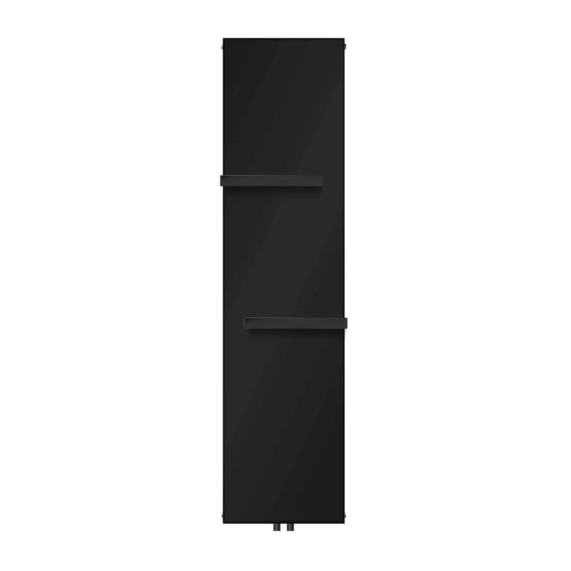Badheizkörper flach Einlagig 1800x452 mm Schwarz matt mit Mittelanschluss inkl. 2x Handtuchhalter LuxeBath