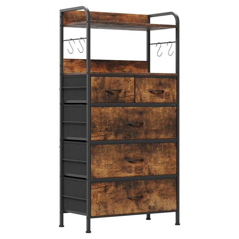Garvee Kommode, Stoffschubladen, 120 × 60 × 30 cm, für Schlafzimmer und Wohnzimmer, Braun