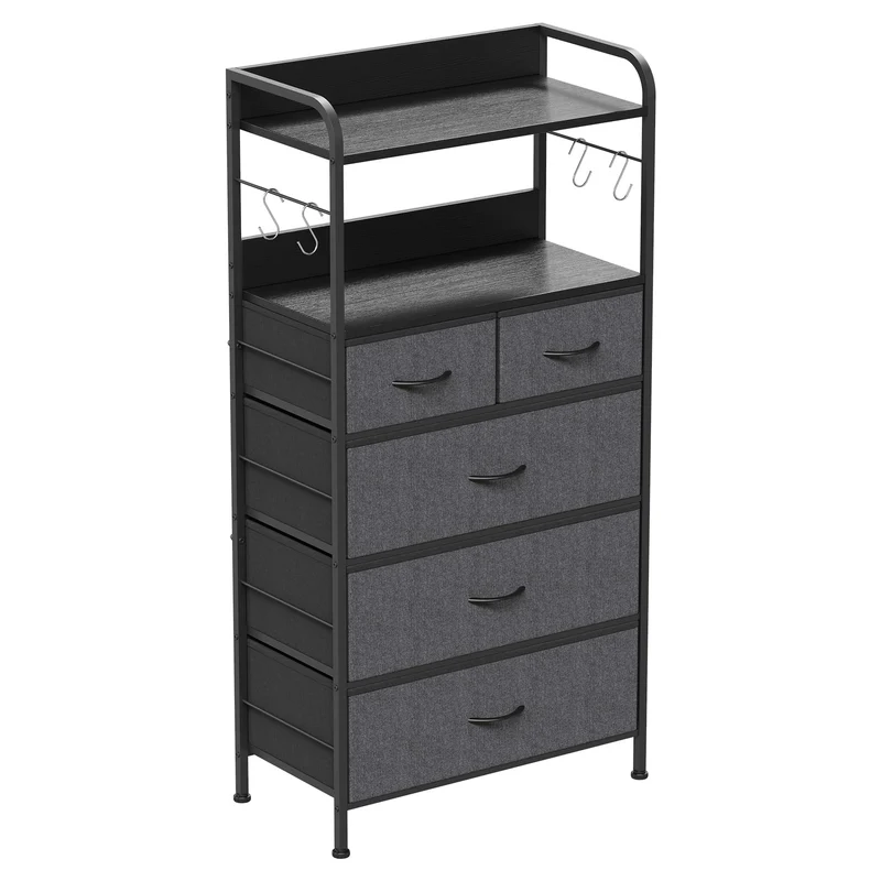 Garvee Kommode, Stoffschubladen, 120 × 60 × 30 cm, für Schlafzimmer und Wohnzimmer, Grau