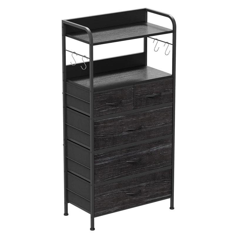 Garvee Kommode, Stoffschubladen, 120 × 60 × 30 cm, für Schlafzimmer und Wohnzimmer, Schwarz