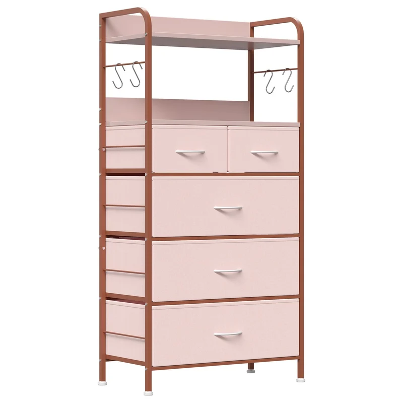 Garvee Kommode, Stoffschubladen, 120 × 60 × 30 cm, für Schlafzimmer und Wohnzimmer, Rosa