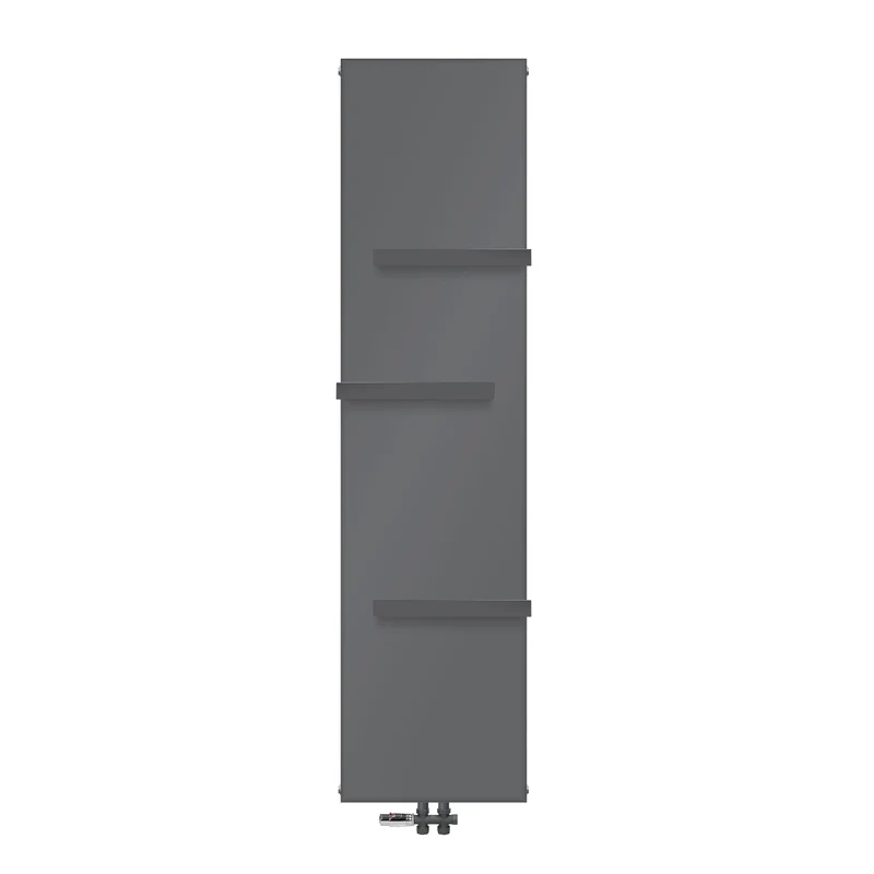Badheizkörper 452x1800 mm Anthrazit mit Boden Anschlussgarnitur inkl. 3x Handuchhalter ML-Design