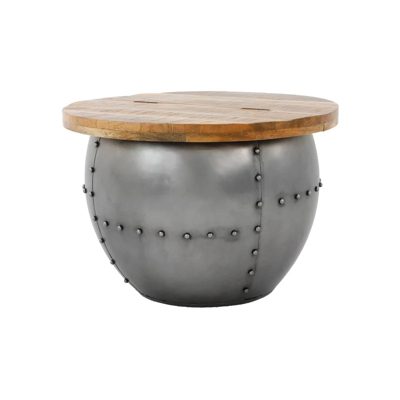 Couchtisch mit Stauraum Ø 60 cm Silber aus Mangoholz WOMO-Design