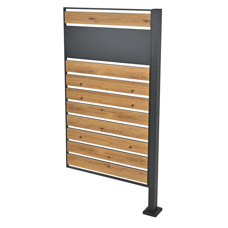 Mülltonnenzaun 150 cm lang Anthrazit/Holzoptik aus Stahl inkl. Blumenkasten