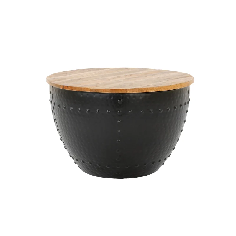 Couchtisch Ø 61x39 cm Schwarz aus Metall und Mangoholz WOMO-Design
